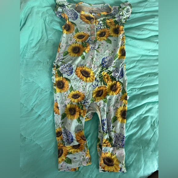Posh Peanut Flutter Sleeve Henley Romper - Picture 1 of 3